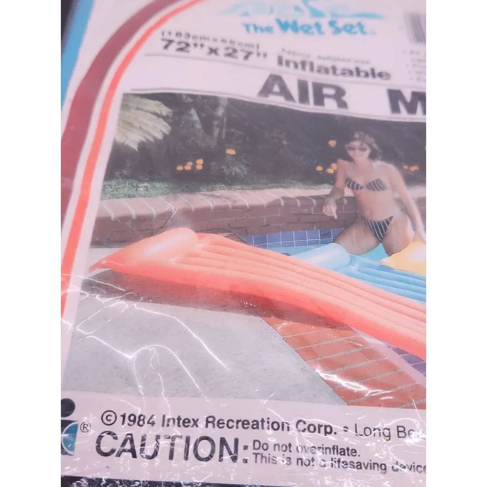 Vtg Intex The Wet Set Inflatable‎ Air Mat Blue Vinyl Pool Float 72